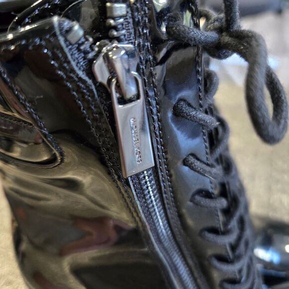 🐢 MICHAEL MICHAEL KORS Rosario Lace-up Bootie In Black Patent Leather 8.5 LN! - Picture 8 of 16